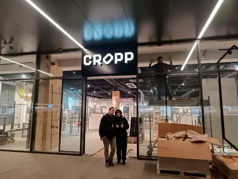 Cropp — two team members outside the Cropp shop
