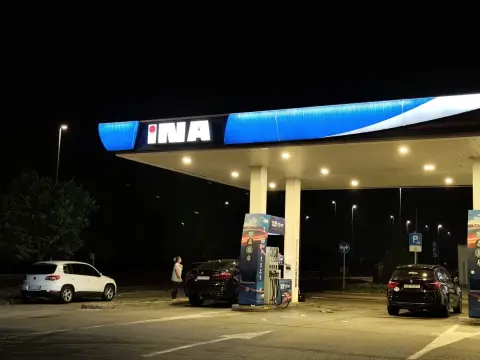INA — INA petrol station photographed at night